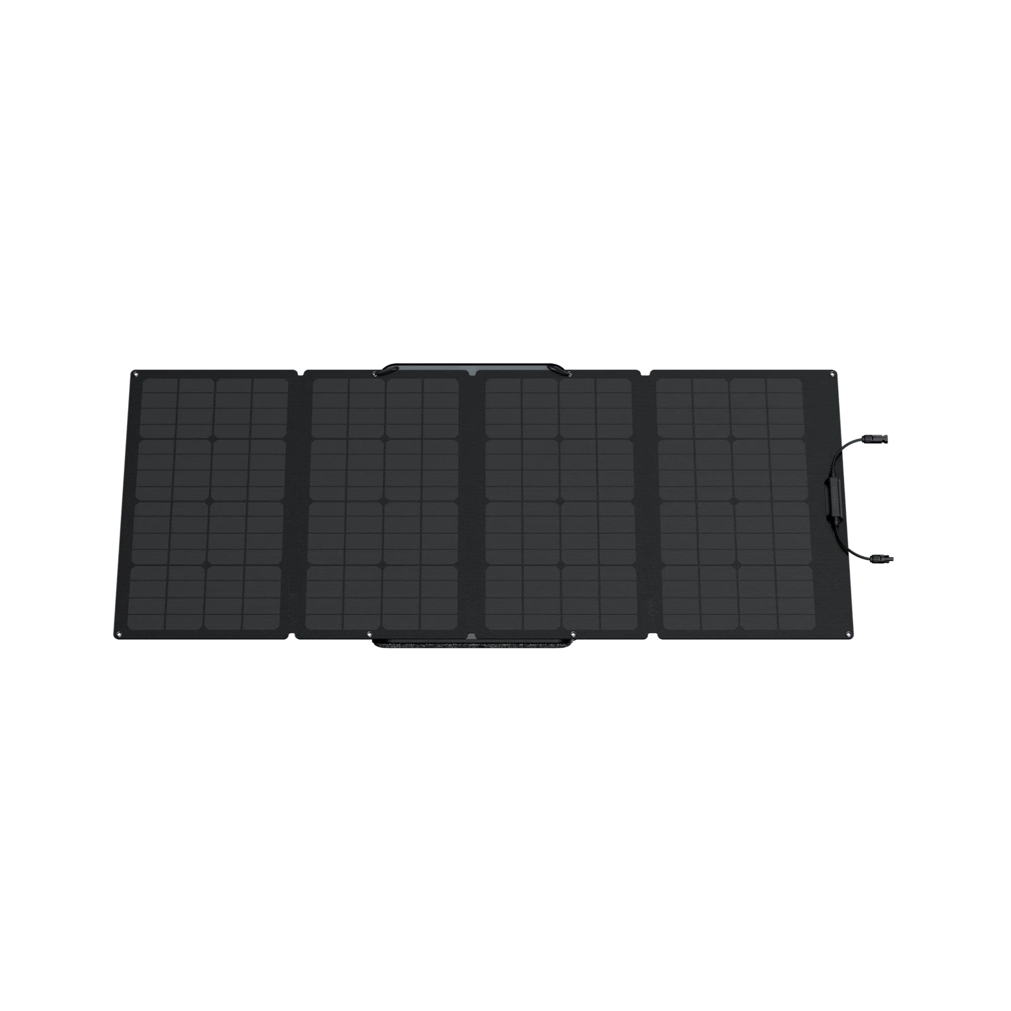 A black solar panel on a white background that is portable and from EcoFlow 160W Portable Solar Panel (SHIPS IN 1-2 WEEKS).