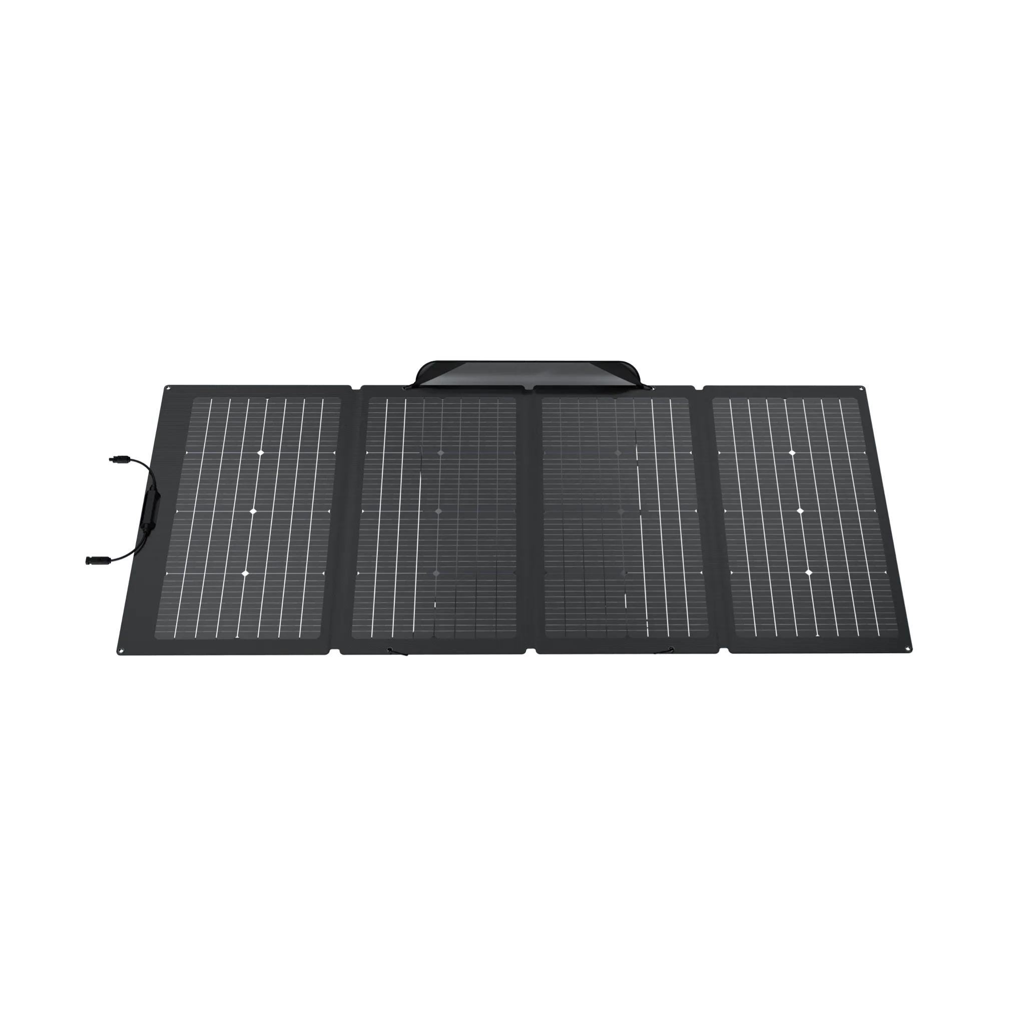 A portable solar panel with front and rear bifacial technology and a black design.