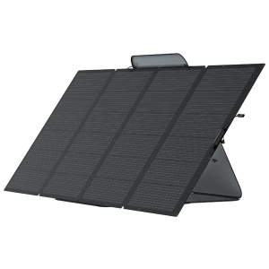 A black EcoFlow 400W Portable Solar Panel on a white background (SHIPS IN 1-2 WEEKS).