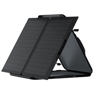 A black solar panel sitting on top of a white background.