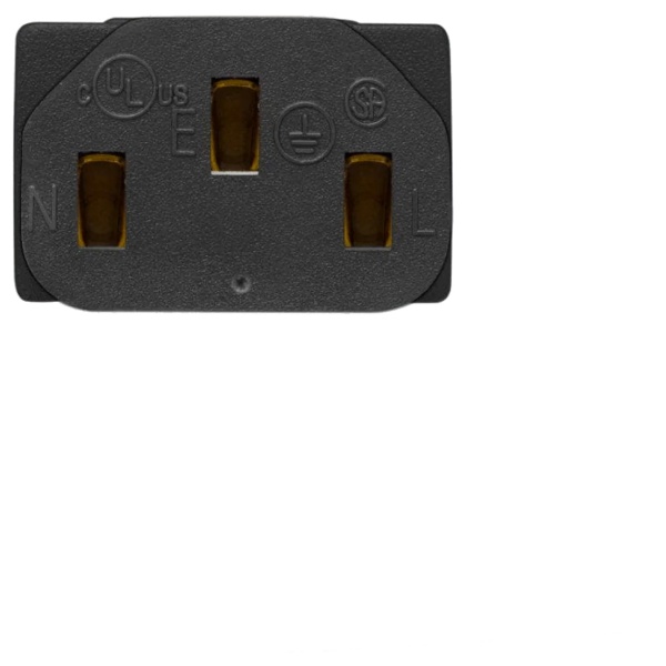 A black plug on a white background with EcoFlow AC Charging Cable.