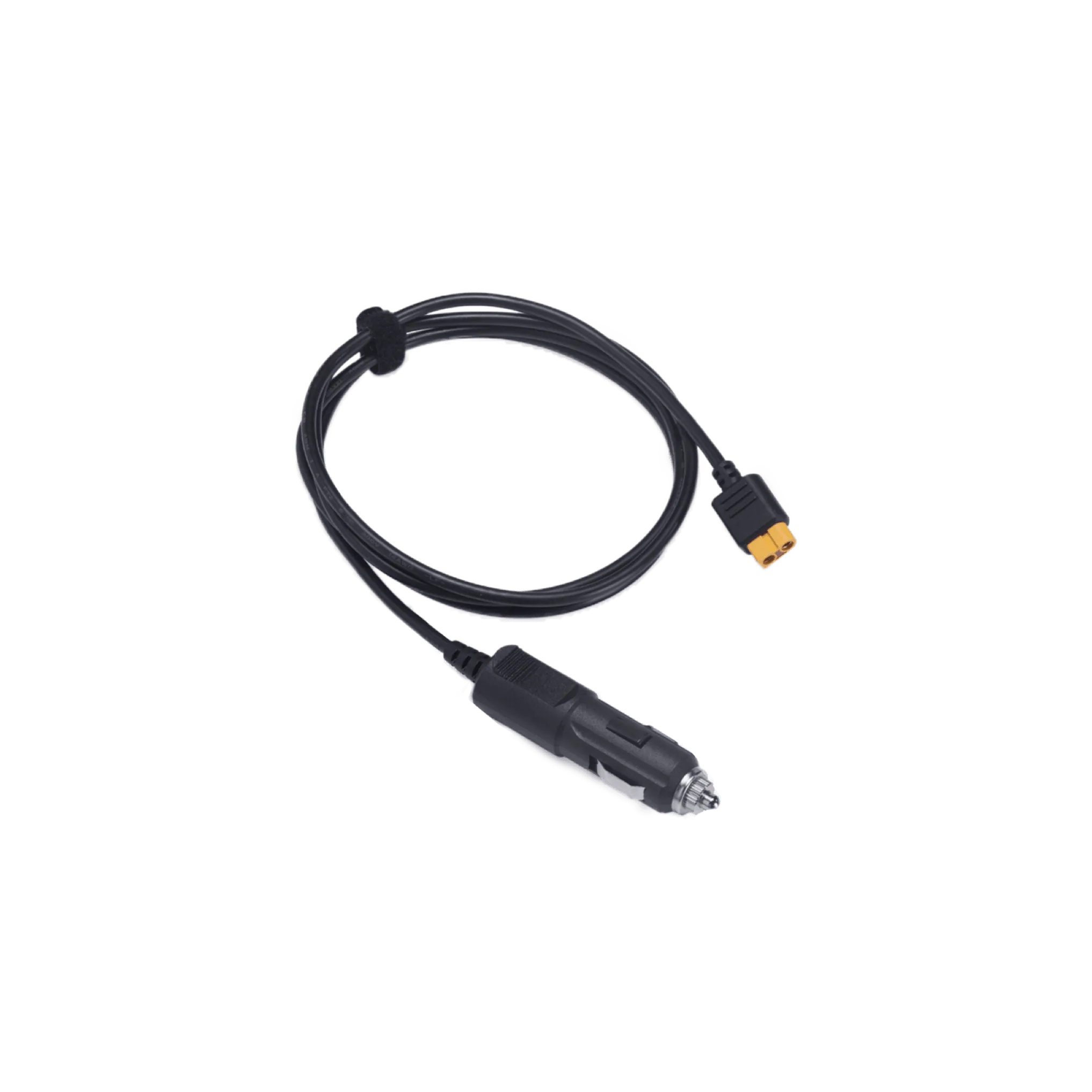 A black EcoFlow Car Charging Cable with a yellow plug on it (SHIPS IN 1-2 WEEKS).