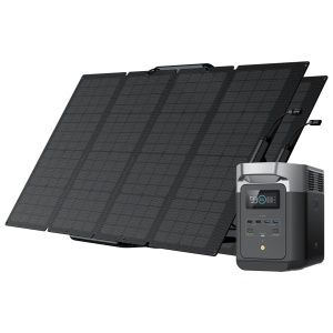 Solar panel and battery with portable solar panels on a white background.