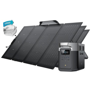 An eco-friendly solar panel system with a battery and a charger, including the EcoFlow DELTA Max 1600 Solar Generator and 3 portable solar panels.