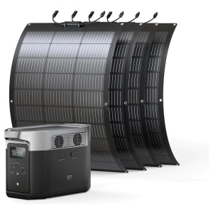 A solar panel with an attached battery and flexible panels.