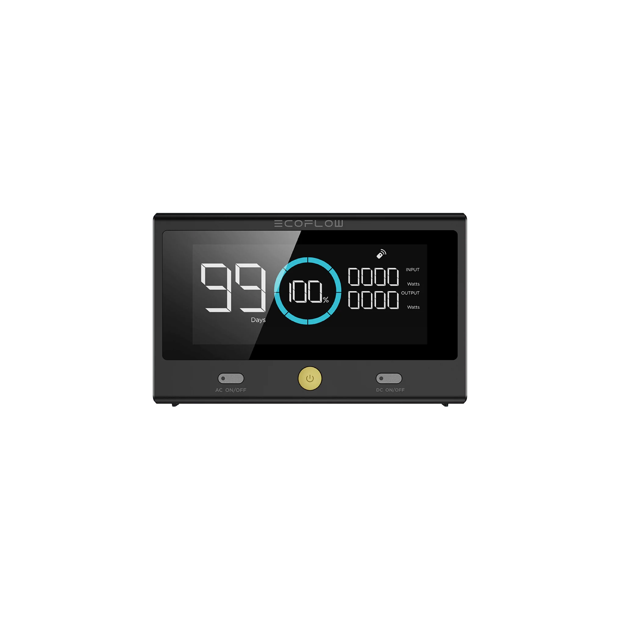 A digital timer on a black background with remote control.