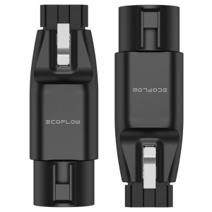 A pair of black EcoFlow EV X-Stream Adapter plugs on a white background.