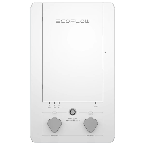 A white water heater on a white background featuring the EcoFlow Smart Home Panel.