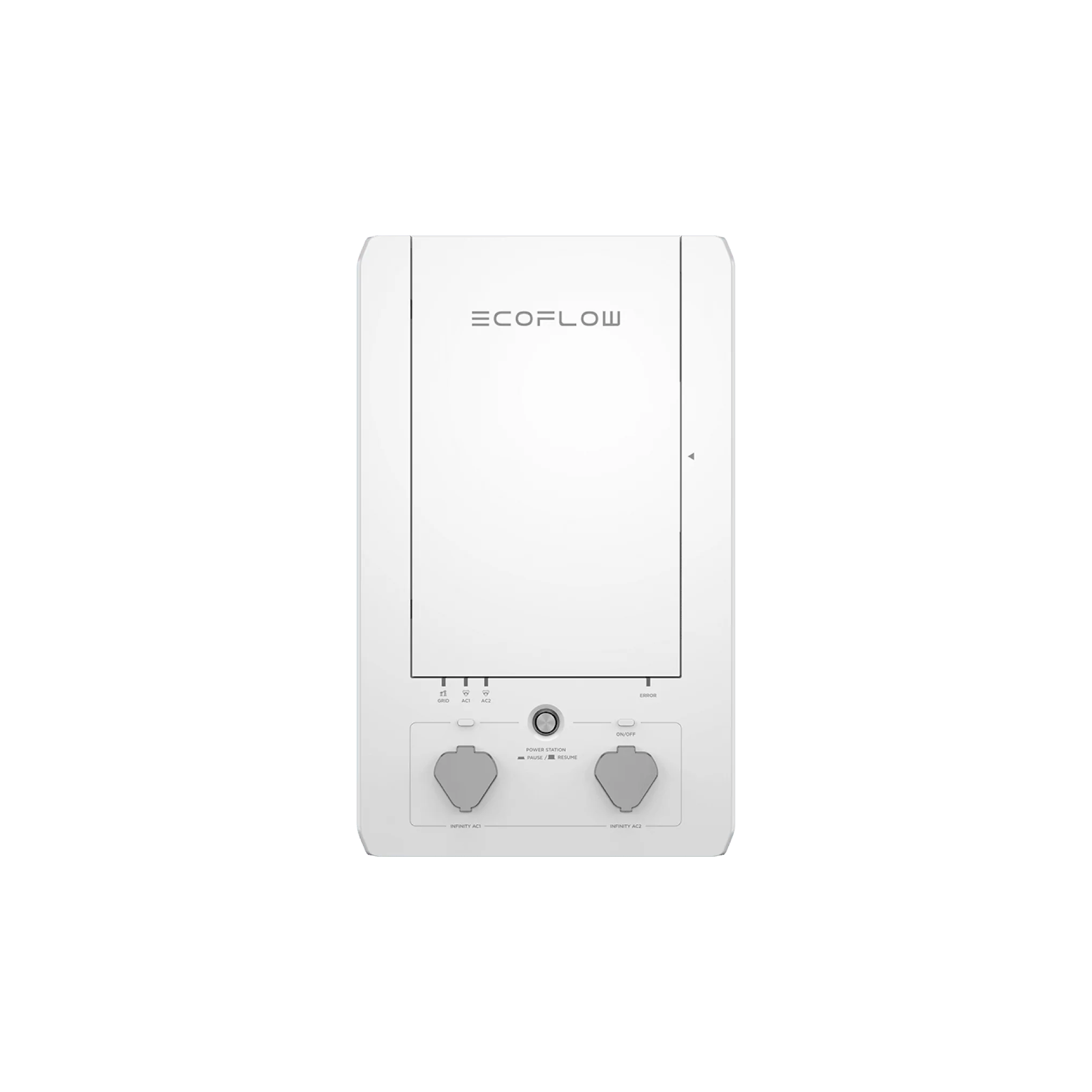 A white water heater on a white background featuring the EcoFlow Smart Home Panel.