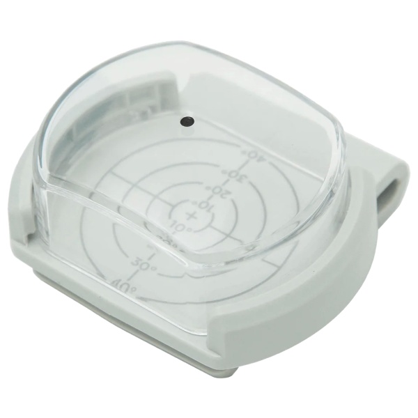 A white plate with a clear lid on it, including an EcoFlow Solar Angle Guide.