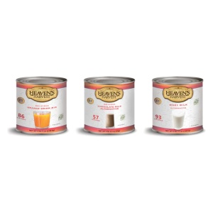Three cans of HEAVEN'S HARVEST beaver's juice on a white background.