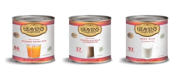 Three cans of HEAVEN'S HARVEST beaver's juice on a white background.