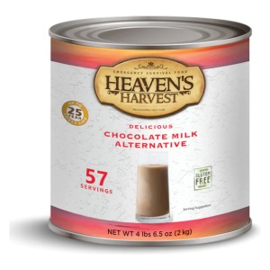 Heaven's Harvest freeze-dried chocolate drink in a #10 can with 57 servings.