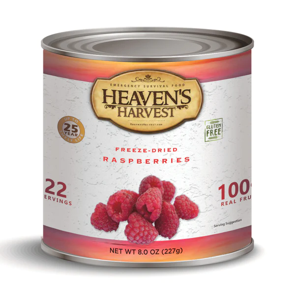 Heaven's Harvest raspberry canned dog food made with freeze-dried raspberries.