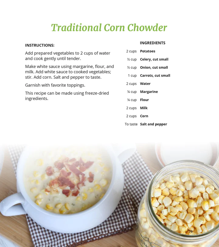 Traditional corn chowder recipe from the Harvest Right Cookbook.
