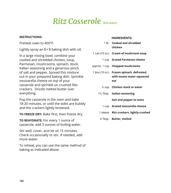 A recipe for Ritz casserole from the Harvest Right Cookbook showcasing home freeze drying techniques with Harvest Right.