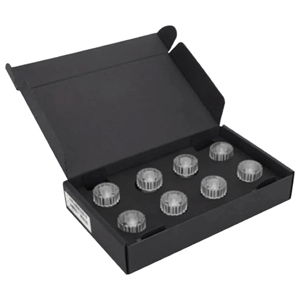 A black box containing six glass balls with suction cups for solar panels.