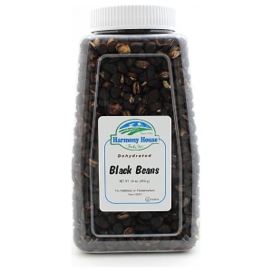 Harmony House Black Beans jar (16 oz) against a white background.
