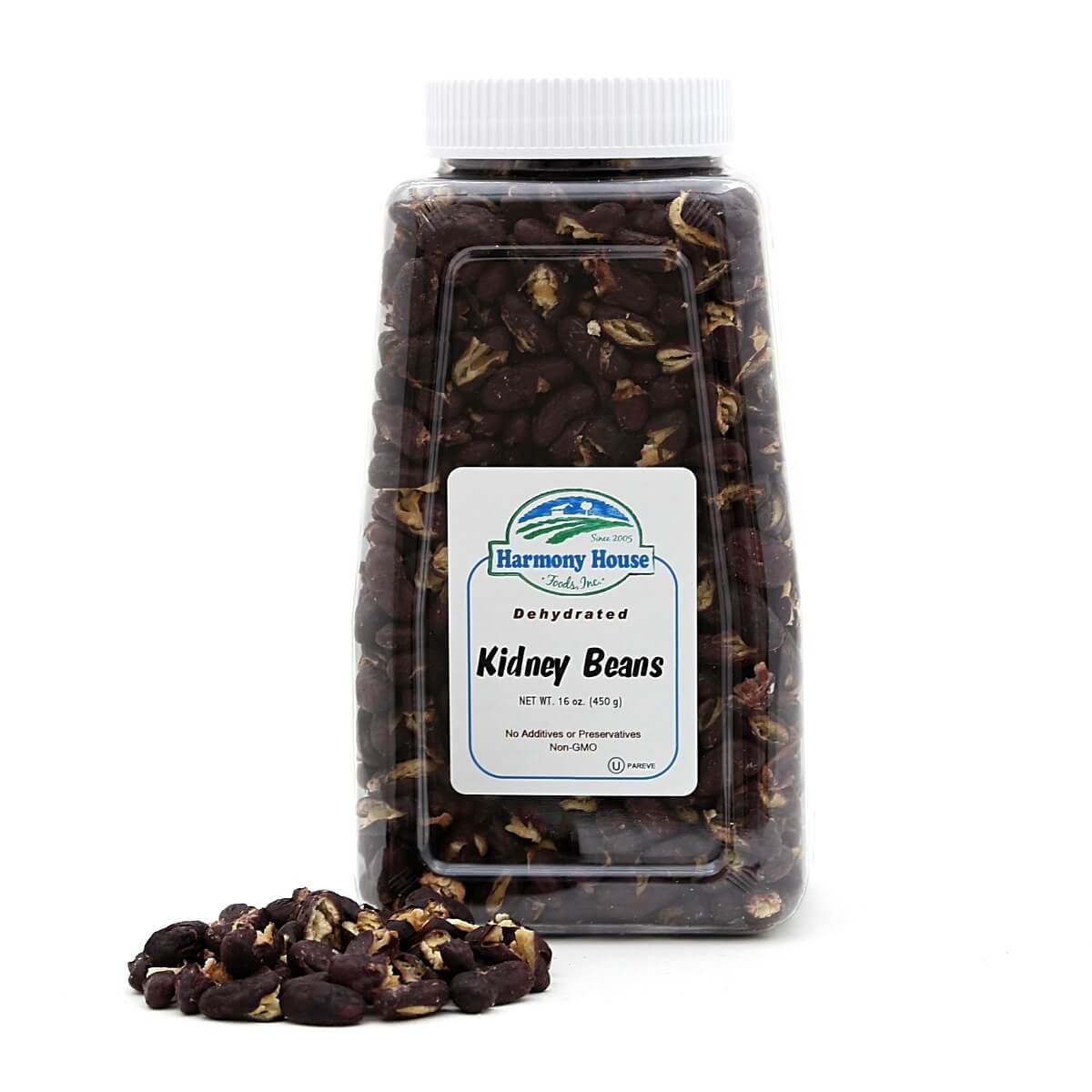 A jar of black beans.
Keywords: Harmony House Dark Kidney Beans.
