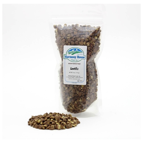 A bag of lentils next to a white background.