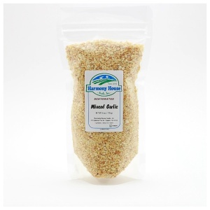 A bag of Gourmet Minced almond salt on a white background.
