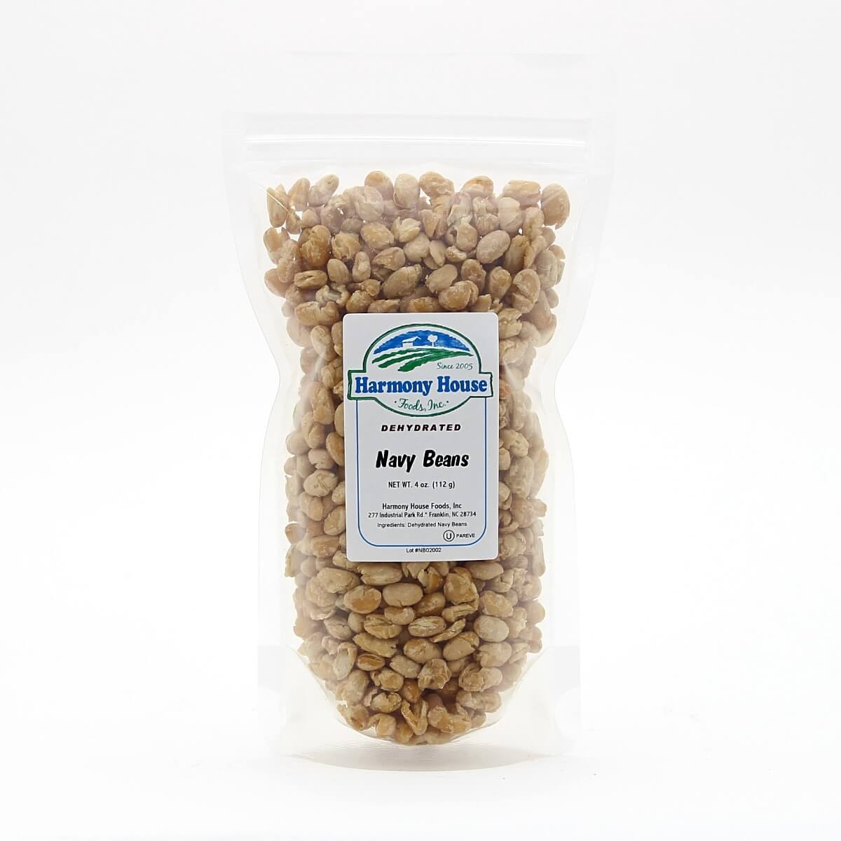 Navy beans in a bag on a white background.