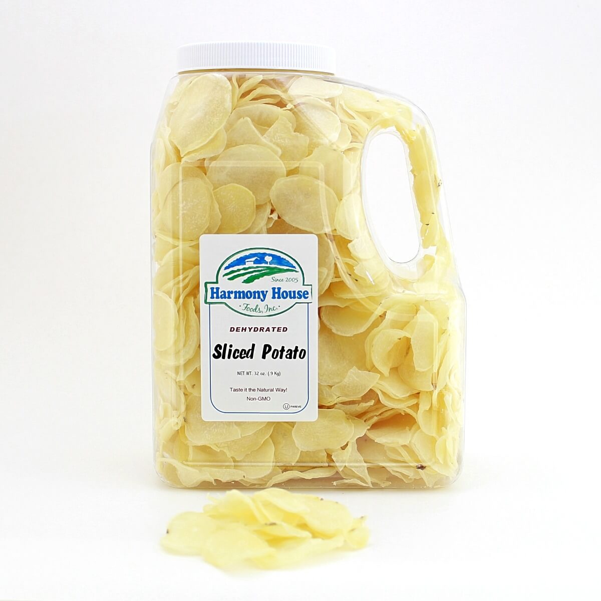 A jar of sliced potato chips.