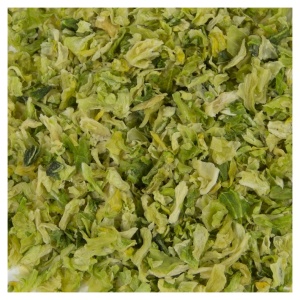 Shredded brussels sprouts on a white surface, Harmony House Dried Cabbage (26 lb).