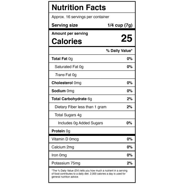 A nutrition label for a protein bar containing dried mangoes.