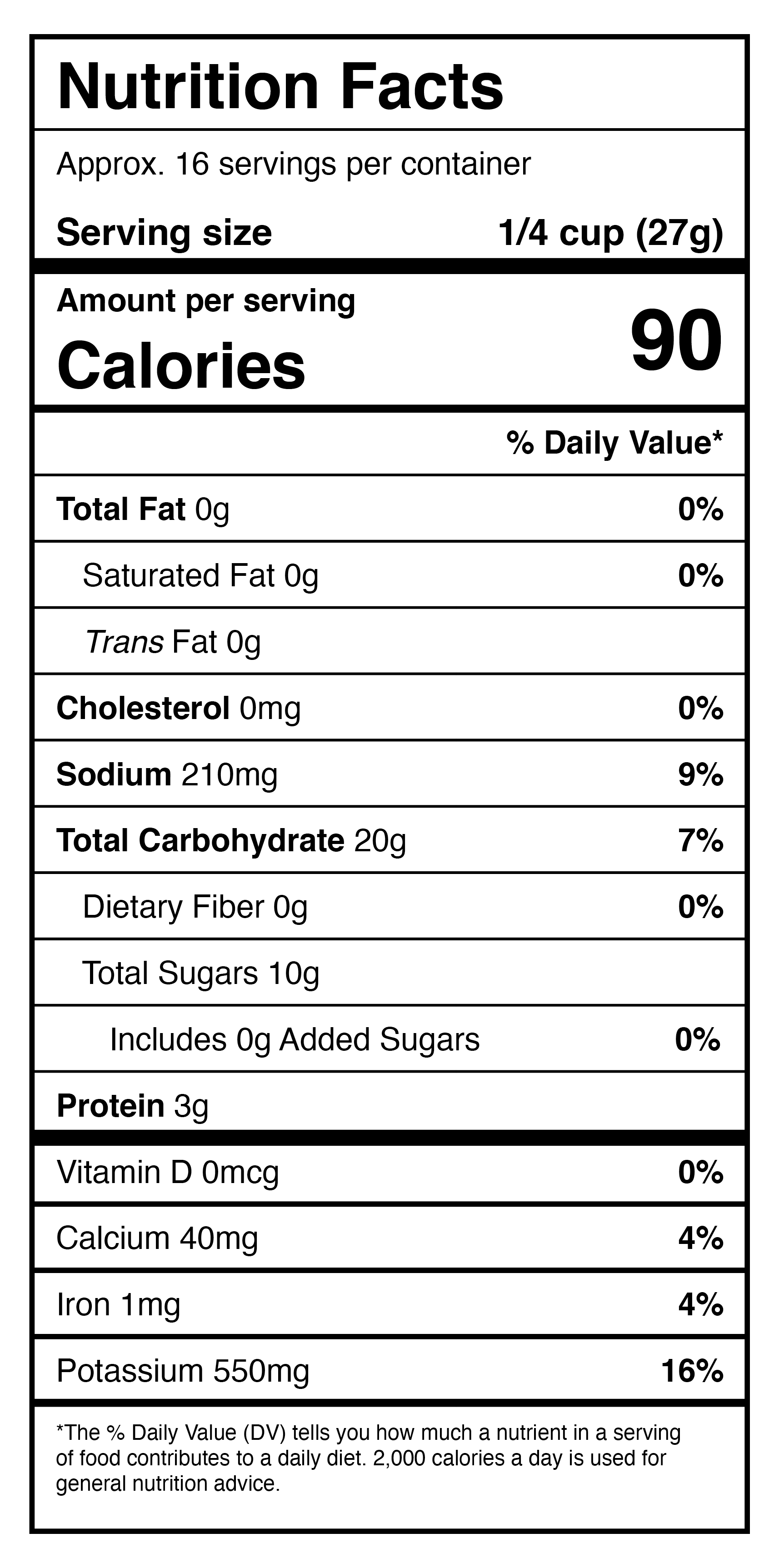 A nutrition label showing the nutrition facts of Harmony House Organic Dried Red Beet Dices (16.5 oz).