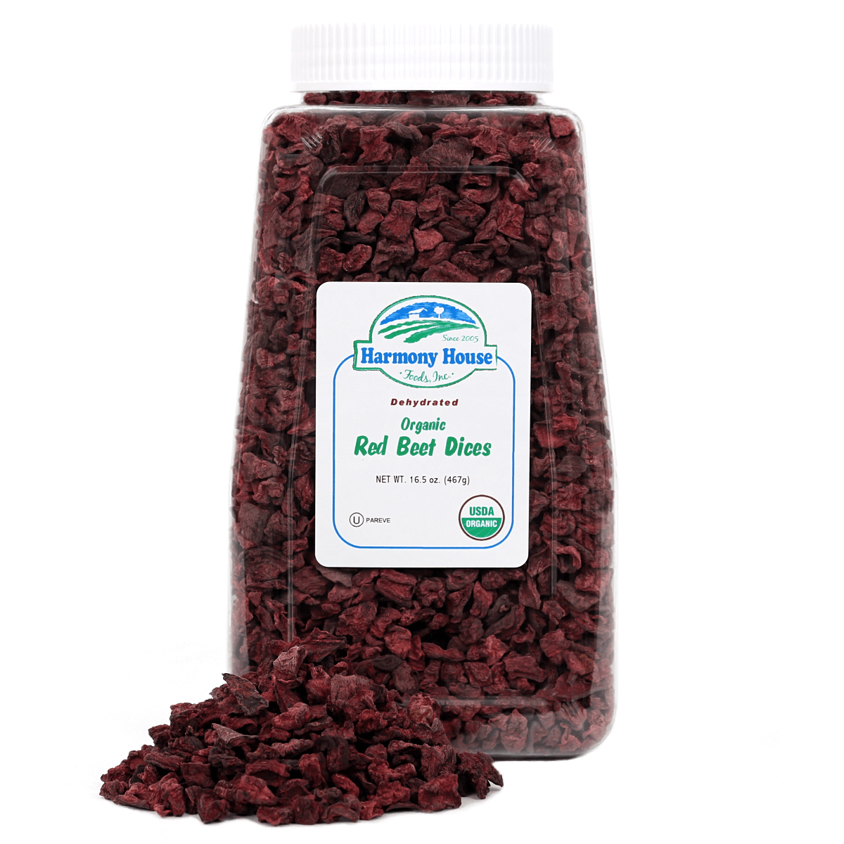 A jar of red raspberries on a white background.