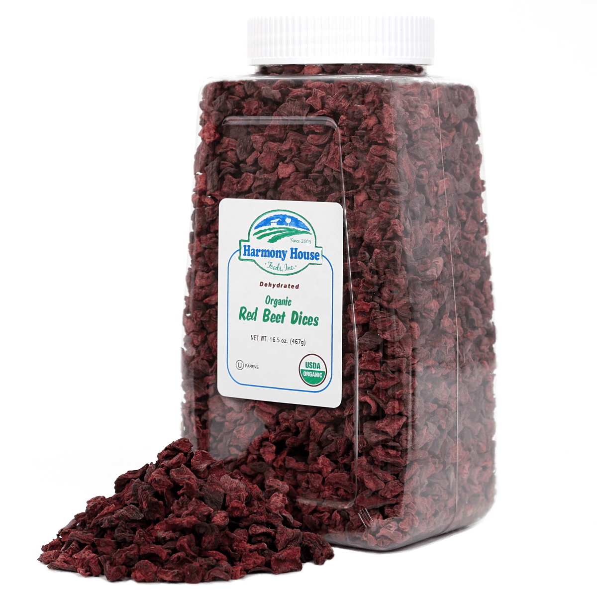 A jar of dried cranberries on a white background.