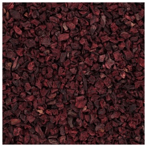 A close up image of dried red grapes.