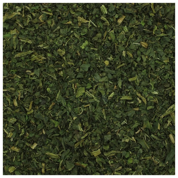 A close up image of a green leaf in Harmony House Organic Vegetable Pantry Stuffer (8 Varieties, Quart Size).