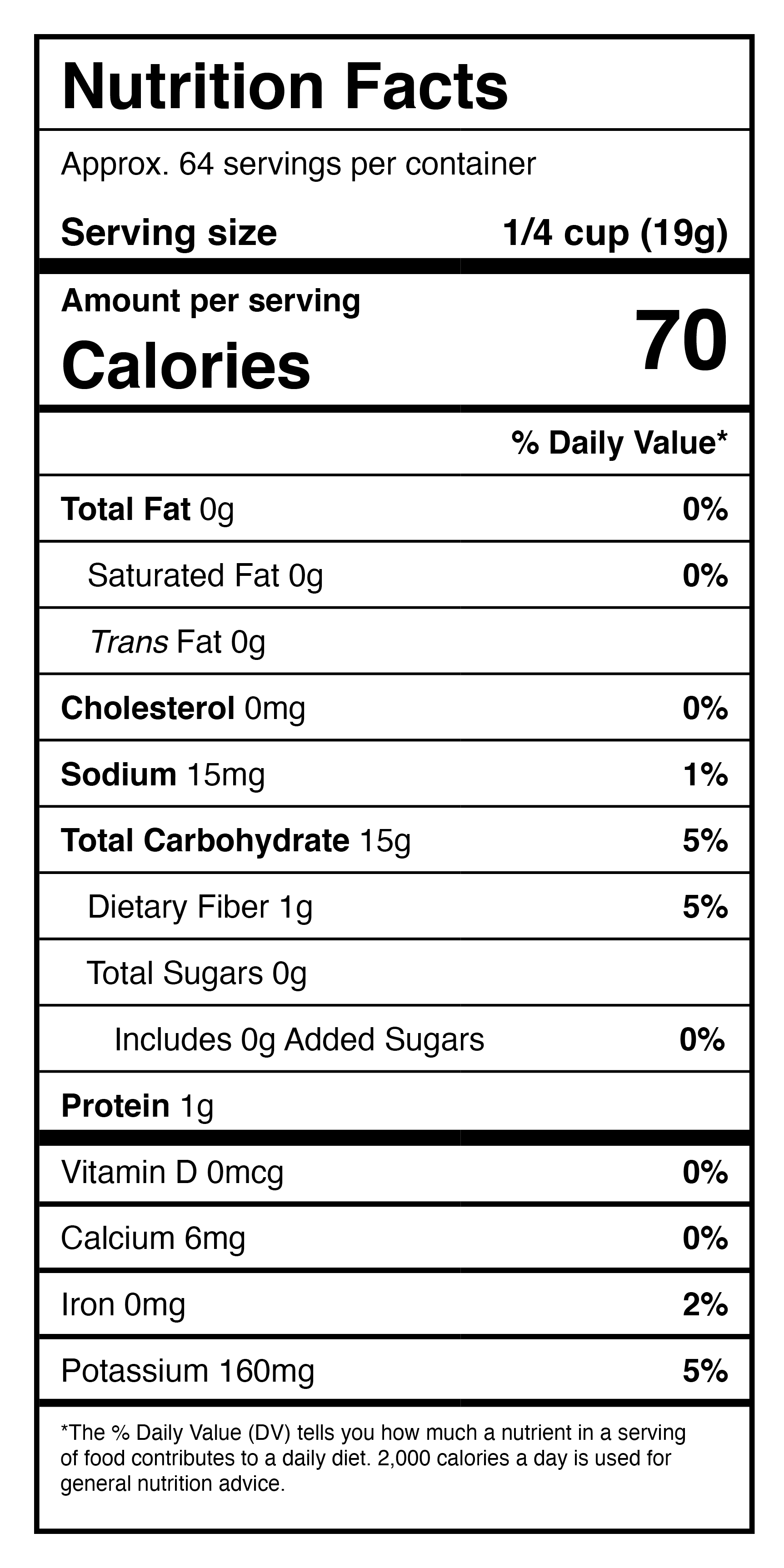 A nutrition label for a protein bar featuring Harmony House Dried Potatoes.