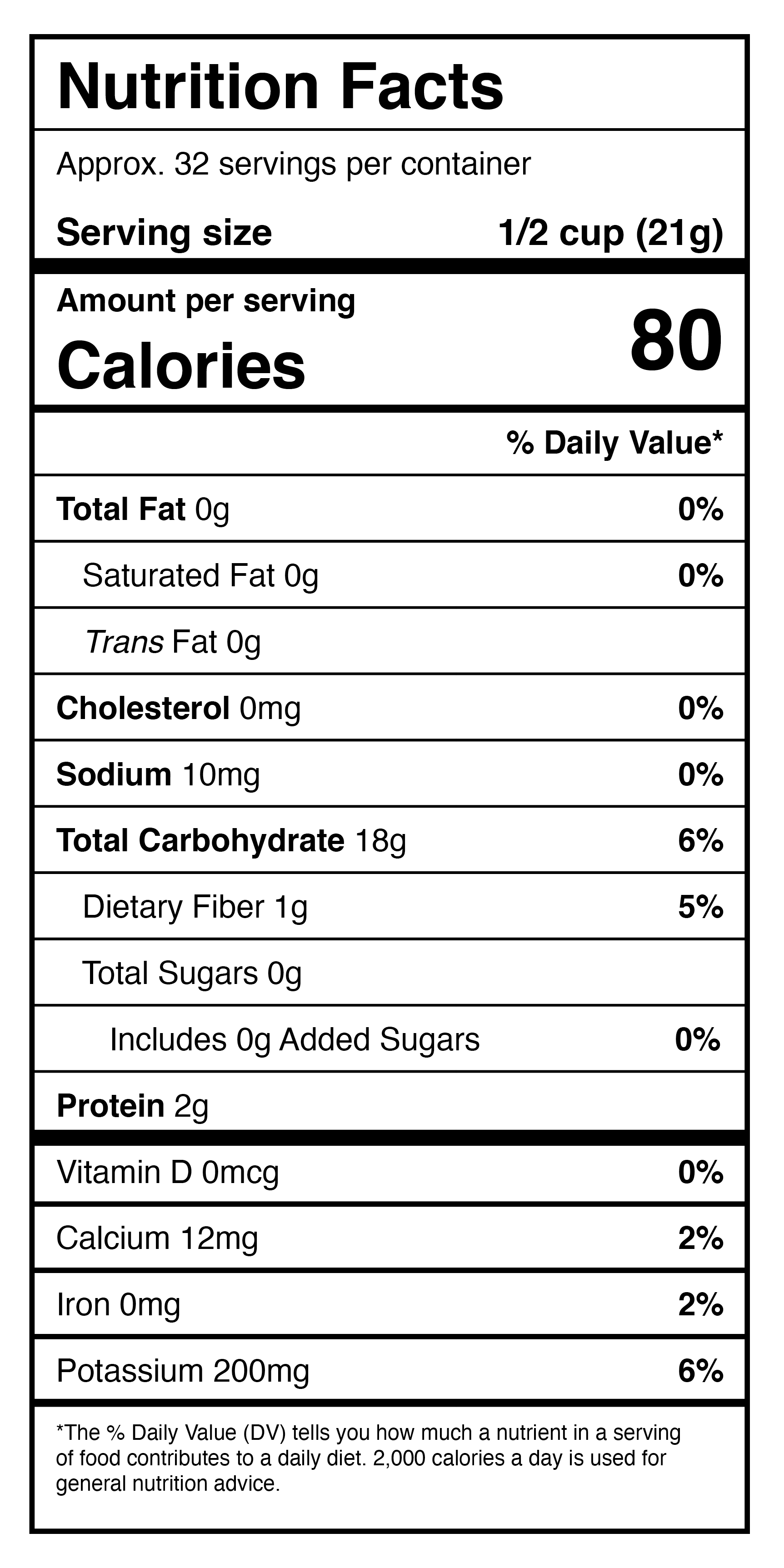 A nutrition label for a protein bar with Harmony House Dried Potatoes.