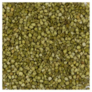 A pile of green lentils from Harmony House.