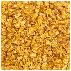 A close up of a pile of yellow corn from Harmony House Dried Corn.