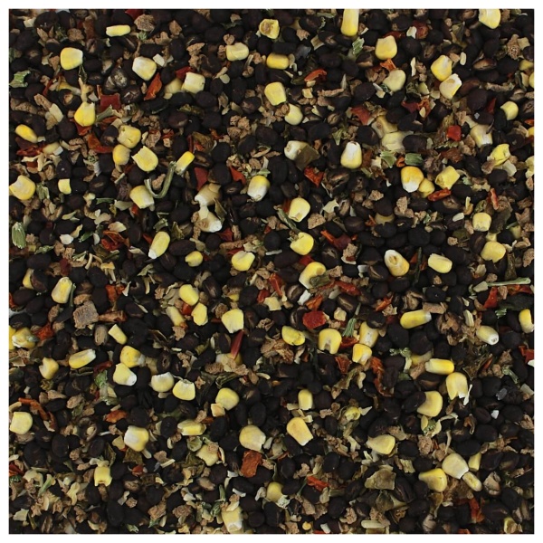 Keywords: Black and yellow seeds.

Modified Description: A close up of black and yellow seeds.