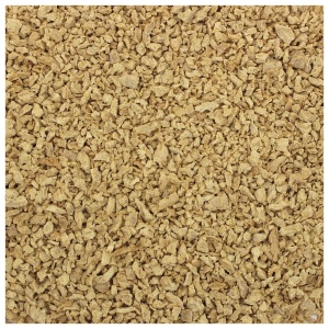 A close up of a pile of brown granules from Harmony House Textured Soy Protein (Unflavored).