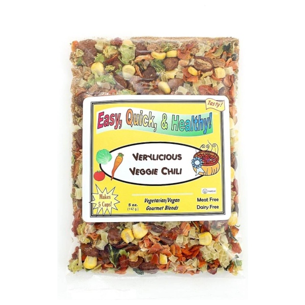 A bag of Harmony House Verylicious Veggie Chili on a white background.