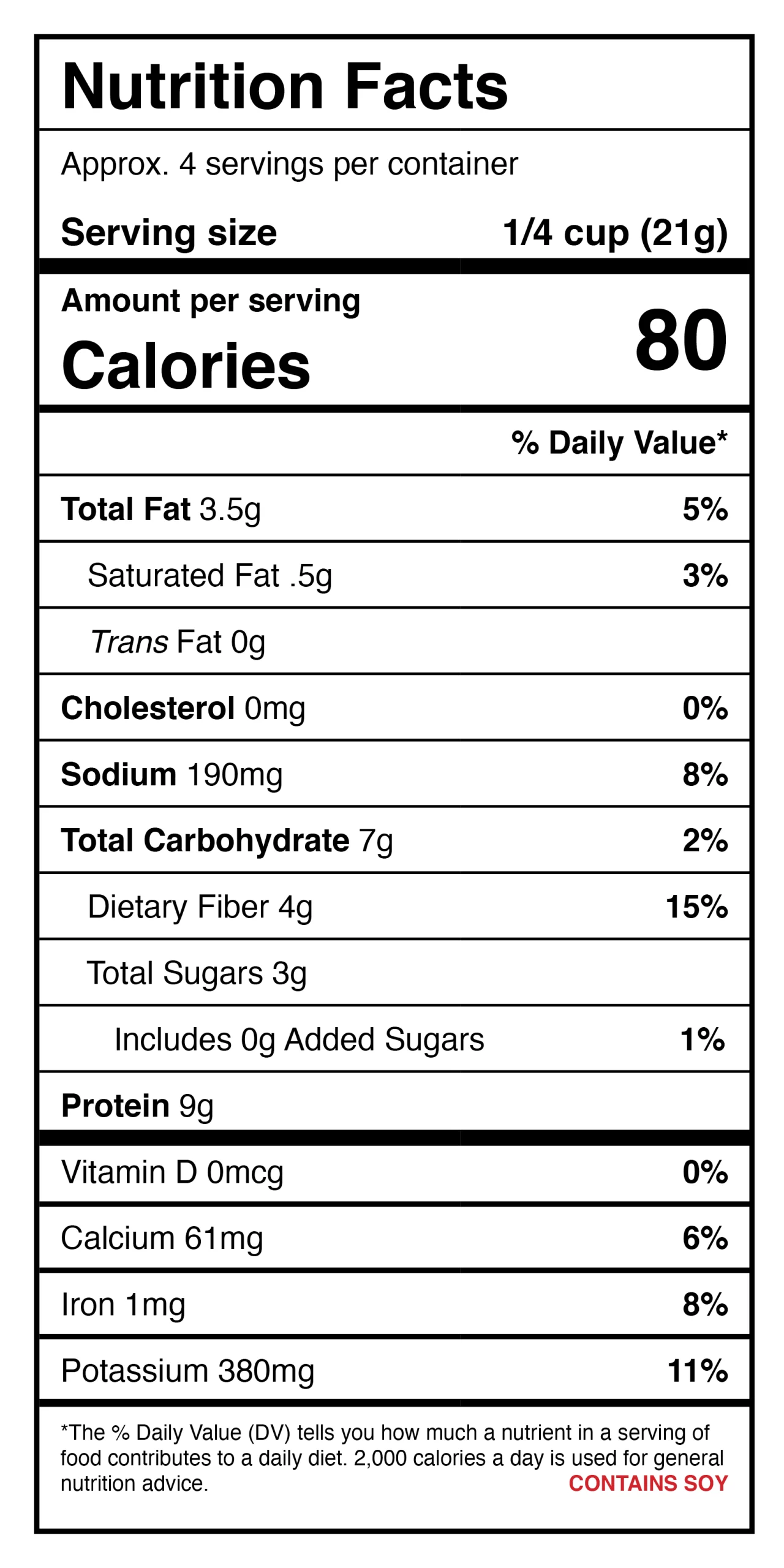 A protein shake with a nutrition label for Harmony House Beef Flavored Bits.
