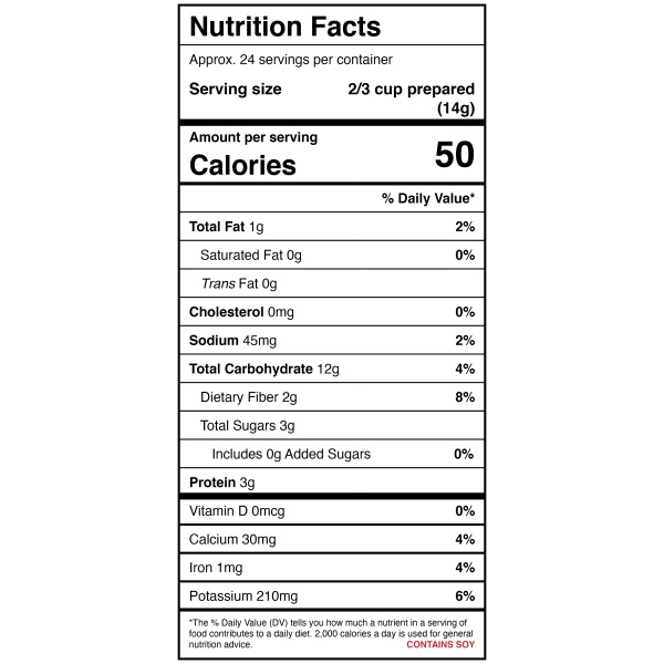 A nutrition label for a protein shake containing Harmony House Beefish Stew Mix.