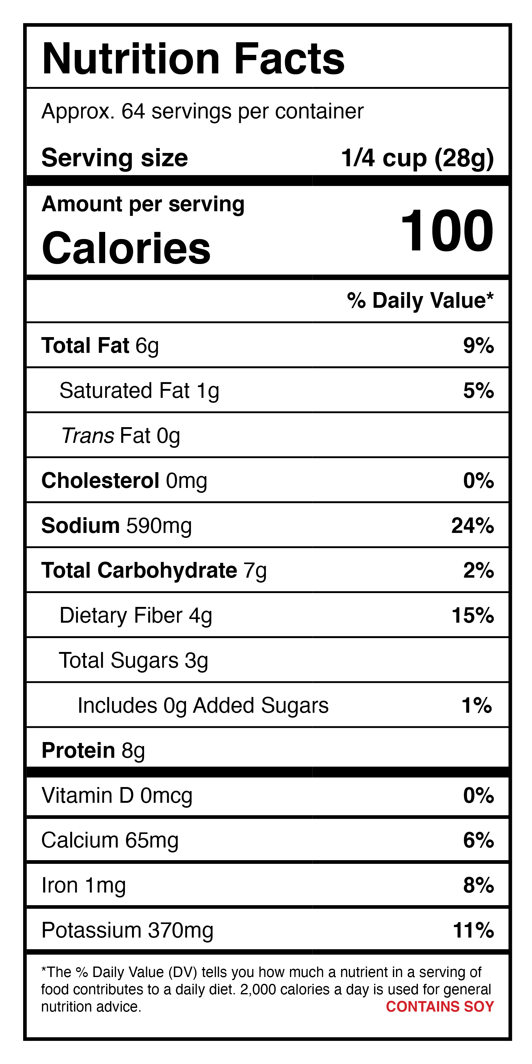 A nutrition label for Harmony House Chorizo Flavored Crumbles.