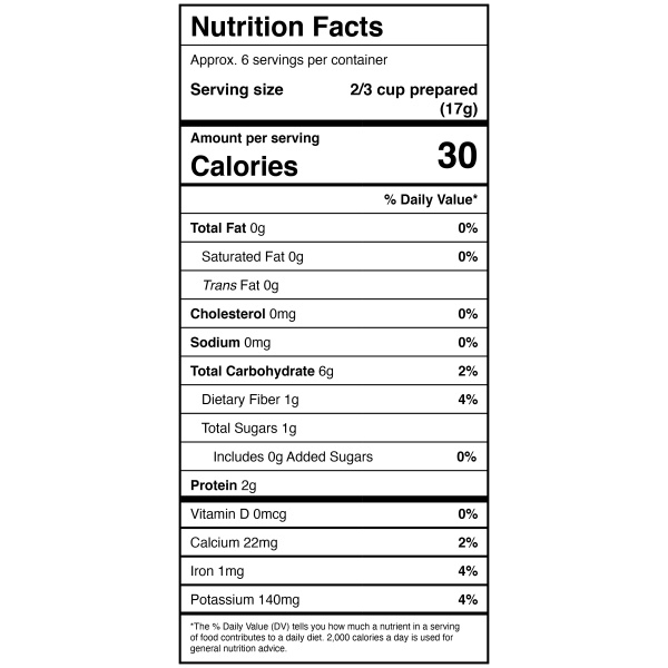 A nutrition label for a vegetable soup mix.
