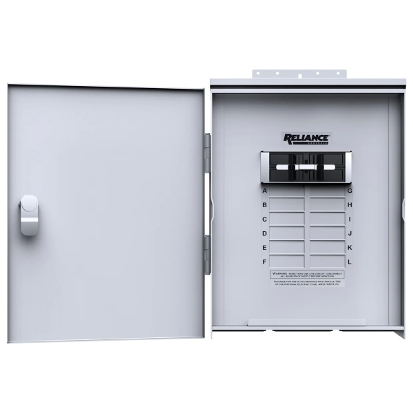 A white electrical box with an open door that serves as an emergency food storage.