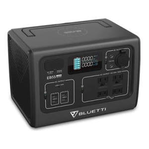 A portable black power station with a digital display, ideal for emergency situations and suitable for storing food.