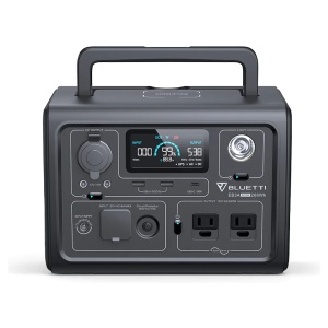 A portable power station with a digital display for emergency food storage.