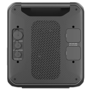 A portable speaker on a white background.