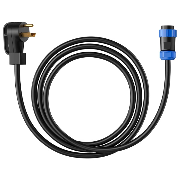 A black and blue power cord with a plug.